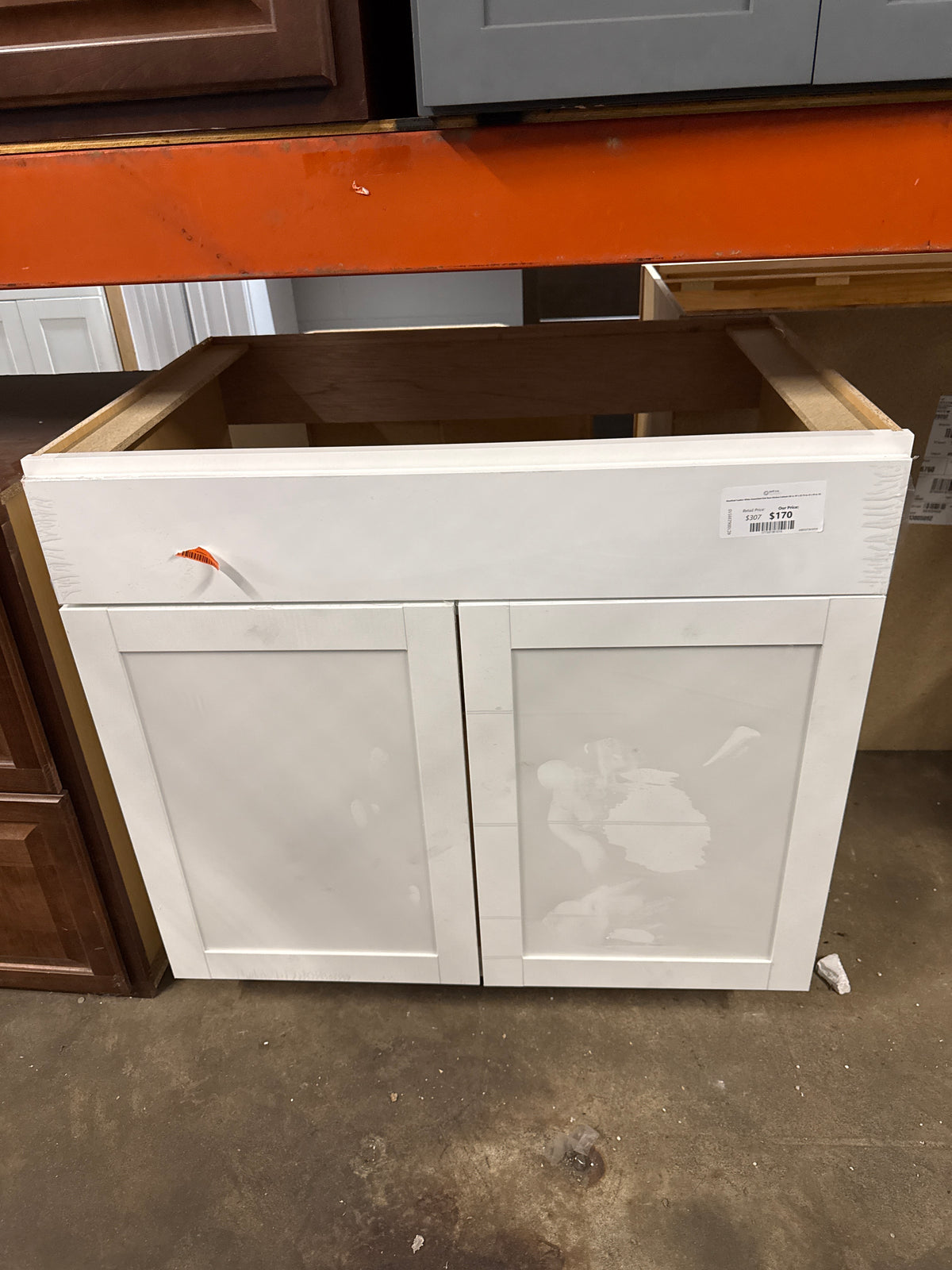 Westfield Feather White Assembled Sink Base Kitchen Cabinet (36 in. W x 23.75 in. D x 35 in. H)