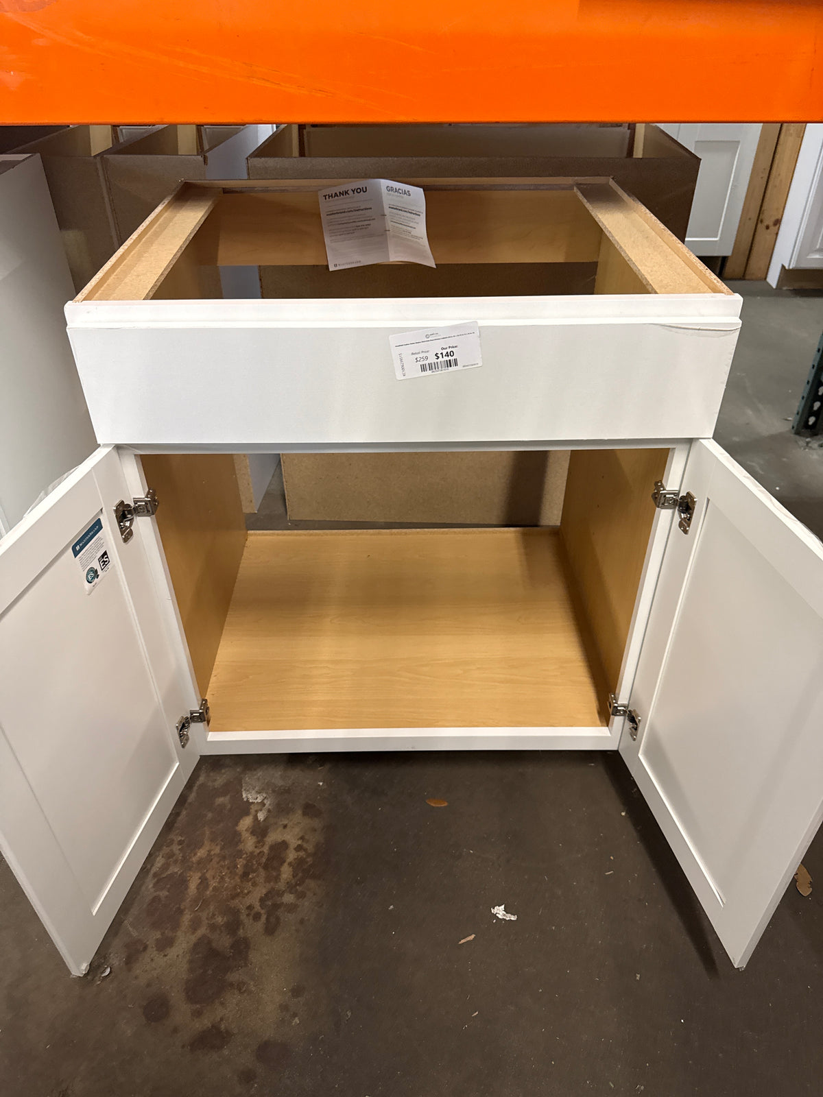 Westfield Feather White Shaker Stock Sink Base Kitchen Cabinet (30 in. W x 23.75 in. D x 35 in. H)