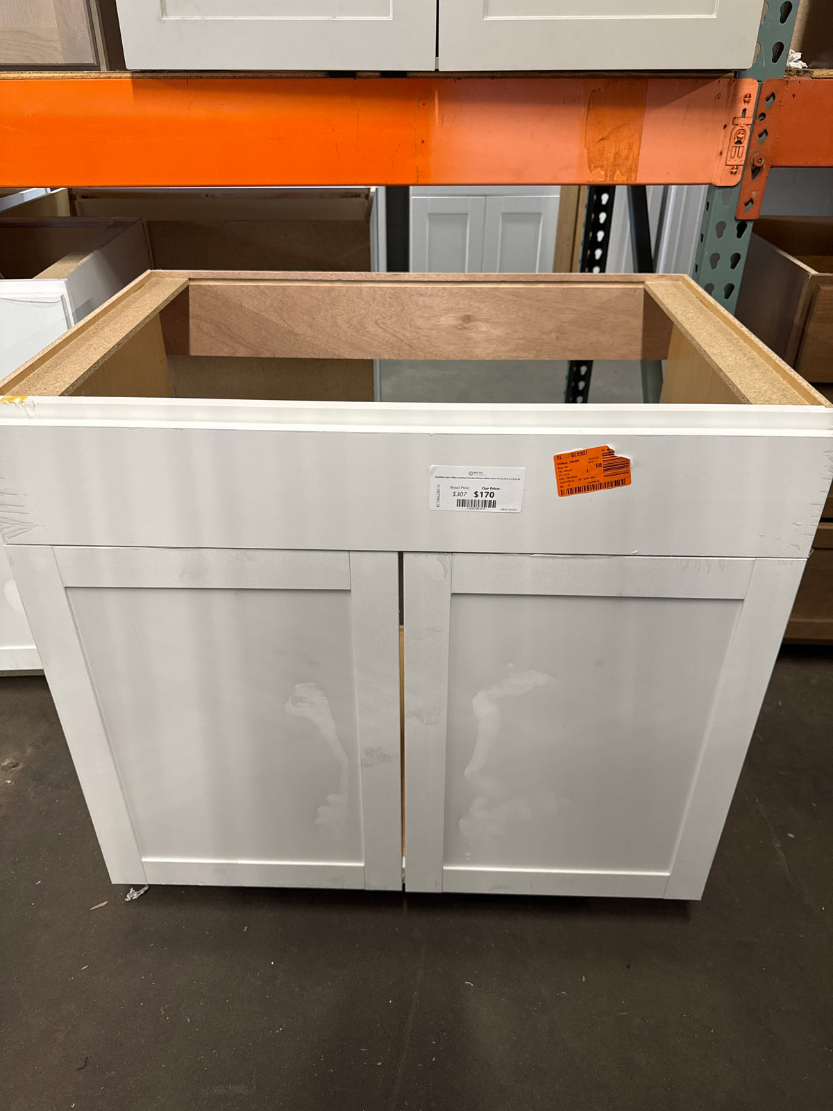 Westfield Feather White Assembled Sink Base Kitchen Cabinet (36 in. W x 23.75 in. D x 35 in. H)