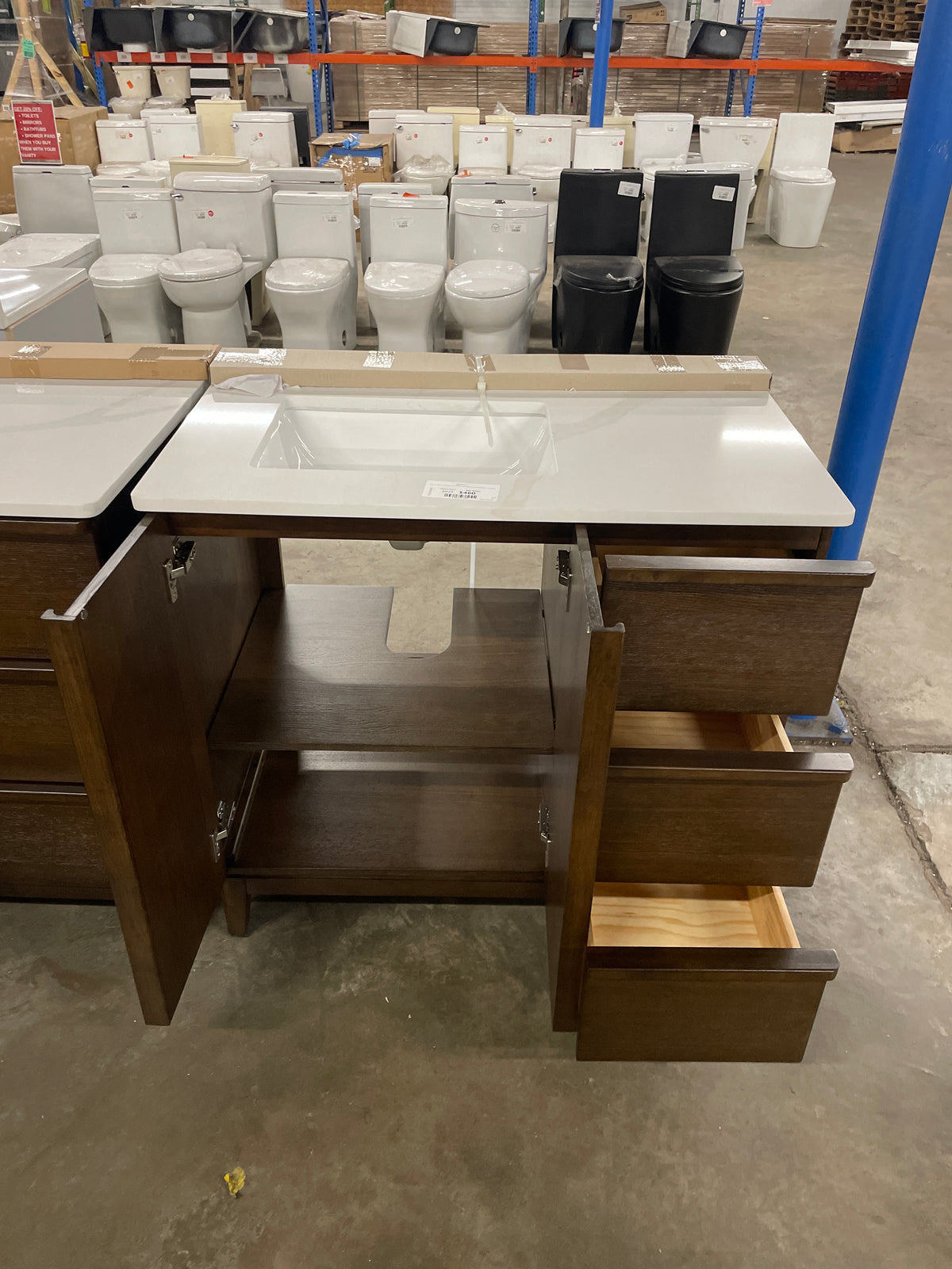 Sellan 37 in. Single Sink Freestanding Bathroom Vanity in Dark Walnut with Calacatta White Quartz Top (Assembled)