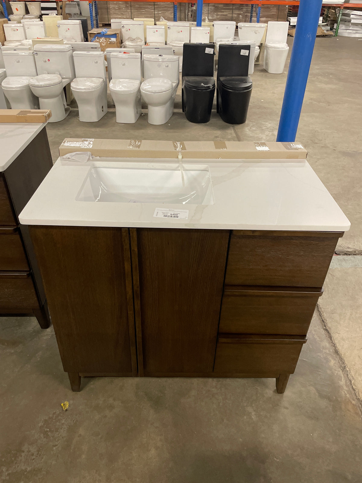 Sellan 37 in. Single Sink Freestanding Bathroom Vanity in Dark Walnut with Calacatta White Quartz Top (Assembled)