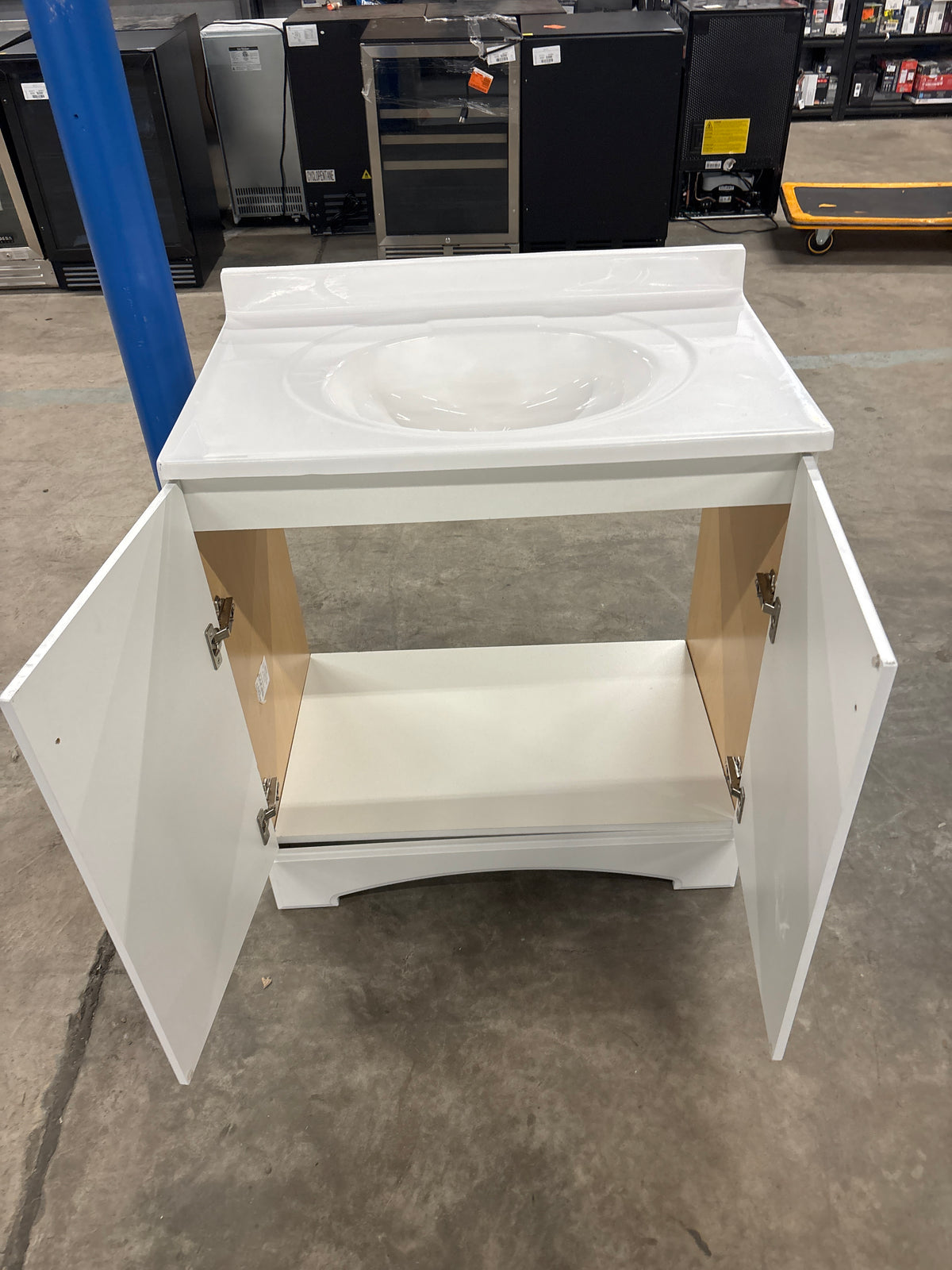 31 in. W x 19 in. D x 35 in. H Single Sink Freestanding Bath Vanity in White with White Cultured Marble Top