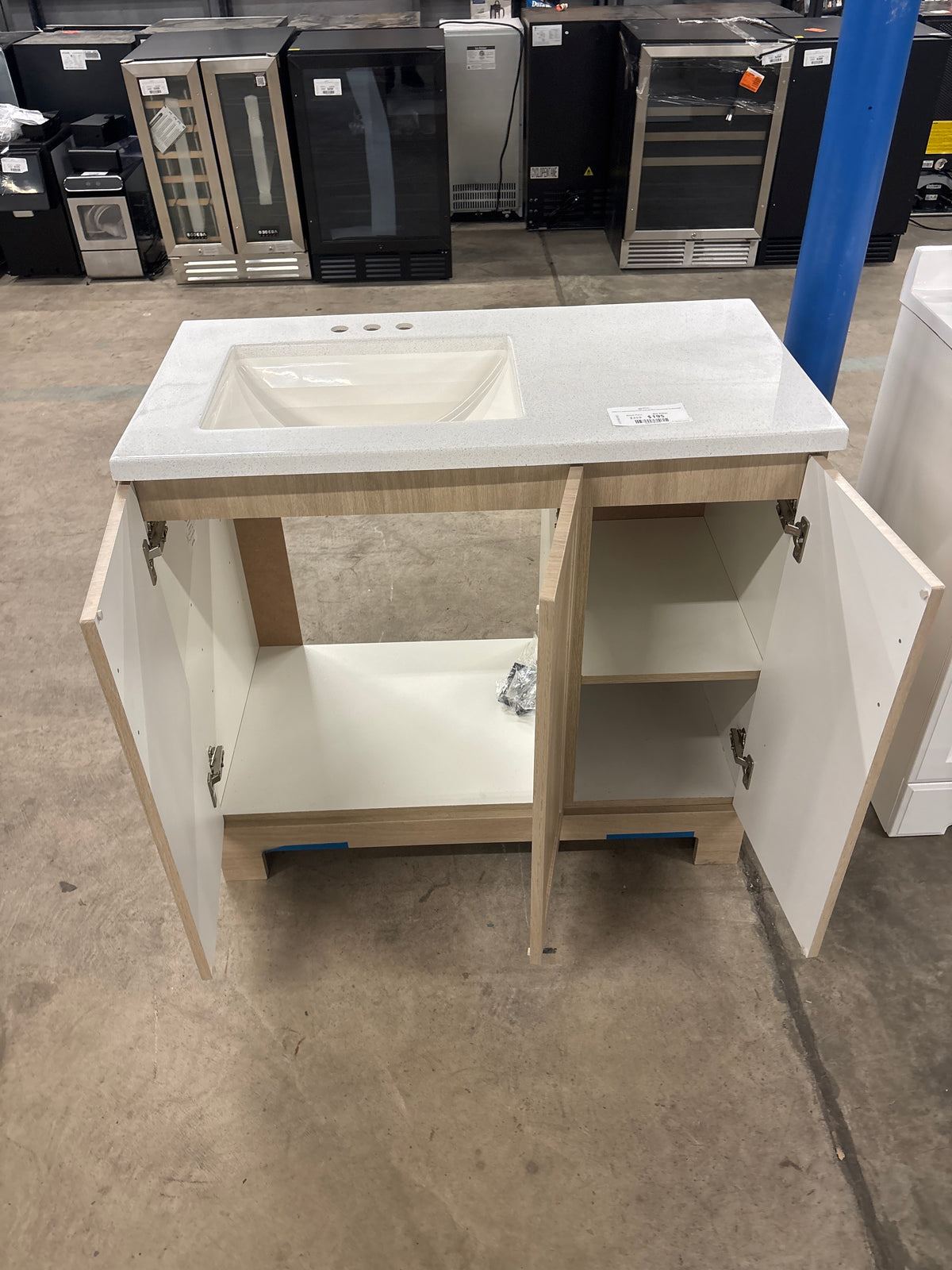 Oakley 37 in. Single Sink Beige as Oak Bath Vanity with White Cultured Marble Top (Assembled)