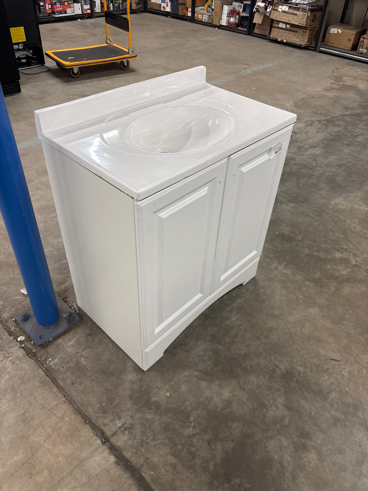 31 in. W x 19 in. D x 35 in. H Single Sink Freestanding Bath Vanity in White with White Cultured Marble Top