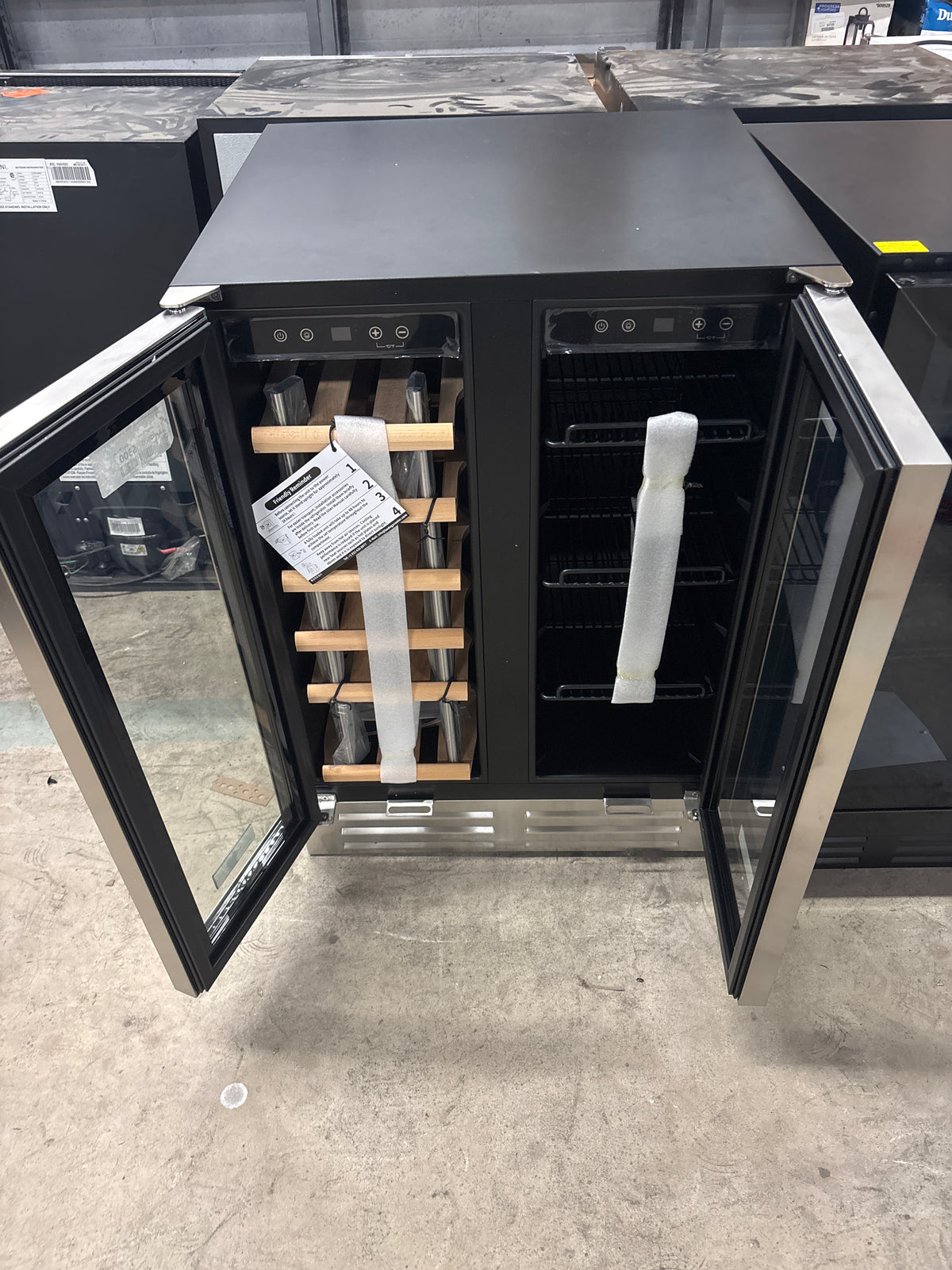 24 in. Dual Zone 19-Wine Bottle & 57-Can Beverage & Wine Cooler with removable Shelves & Child Lock in Stainless Steel