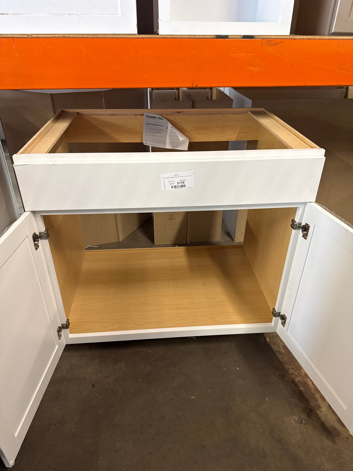 Westfield Feather White Assembled Sink Base Kitchen Cabinet (36 in. W x 23.75 in. D x 35 in. H)