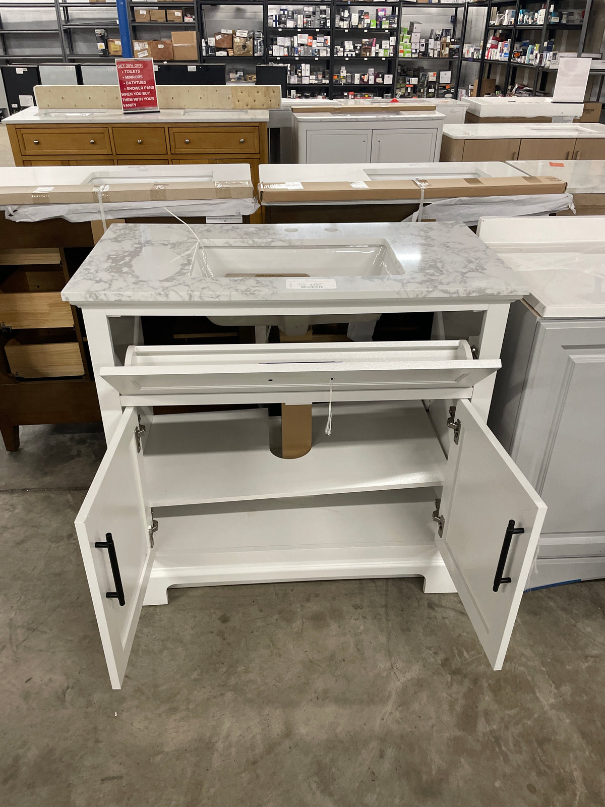 Doveton 36 in. W x 19 in. D x 34.50 in. H Freestanding Vanity in Weathered Tan with White Engineered Stone Top