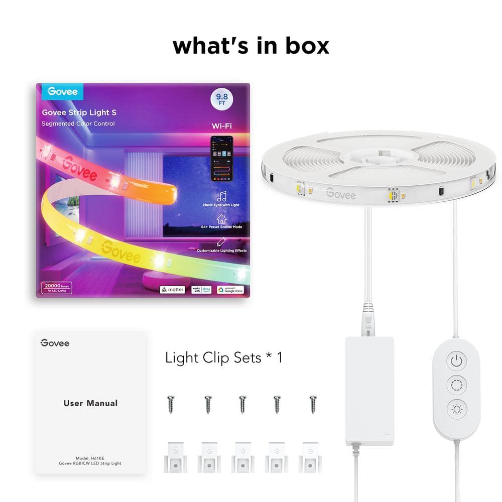 RGBICW 9.8 ft. Smart Plug-in Dimmable Uncuttable Color-Changing Integrated LED Strip Light (1-Pack)