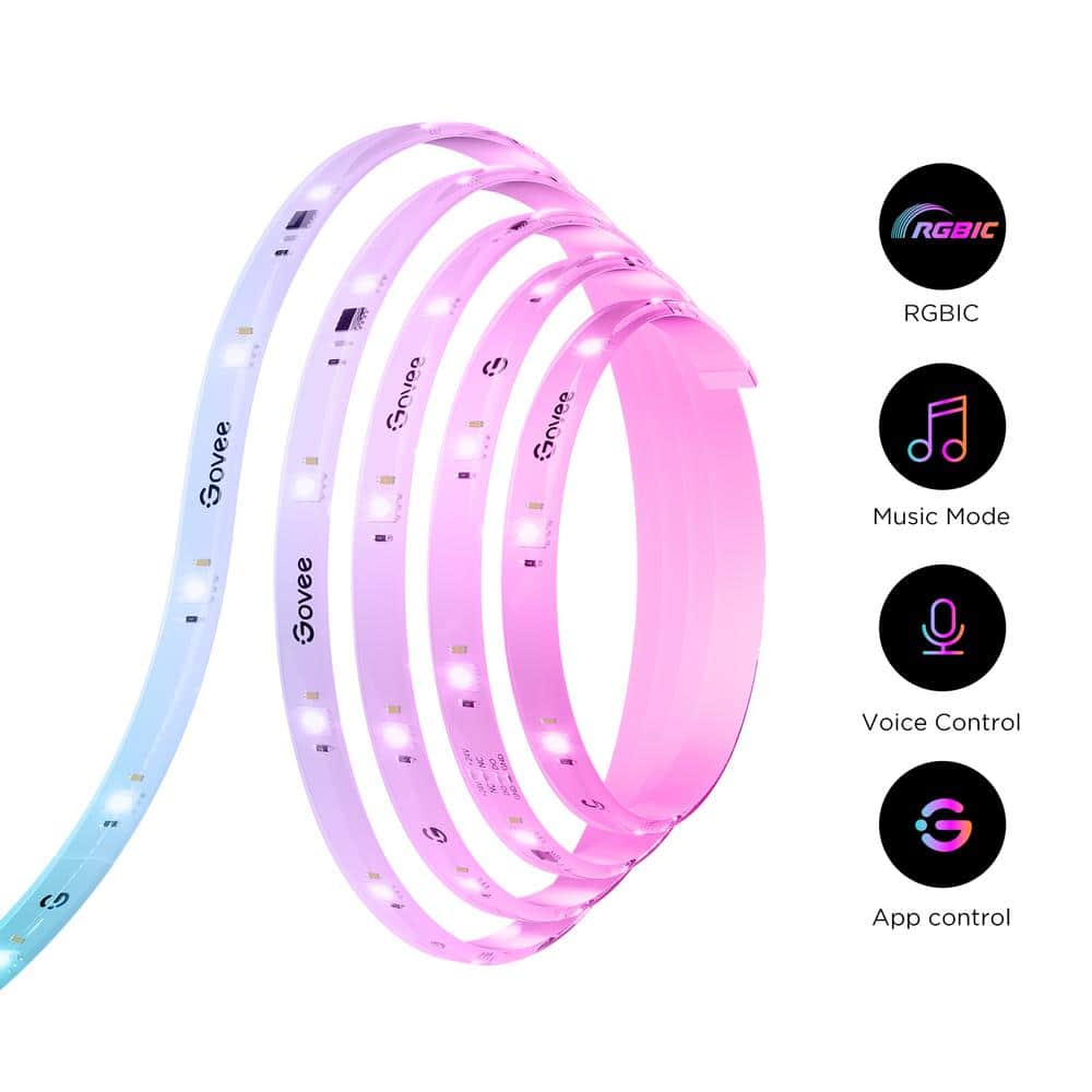 RGBICW 9.8 ft. Smart Plug-in Dimmable Uncuttable Color-Changing Integrated LED Strip Light (1-Pack)