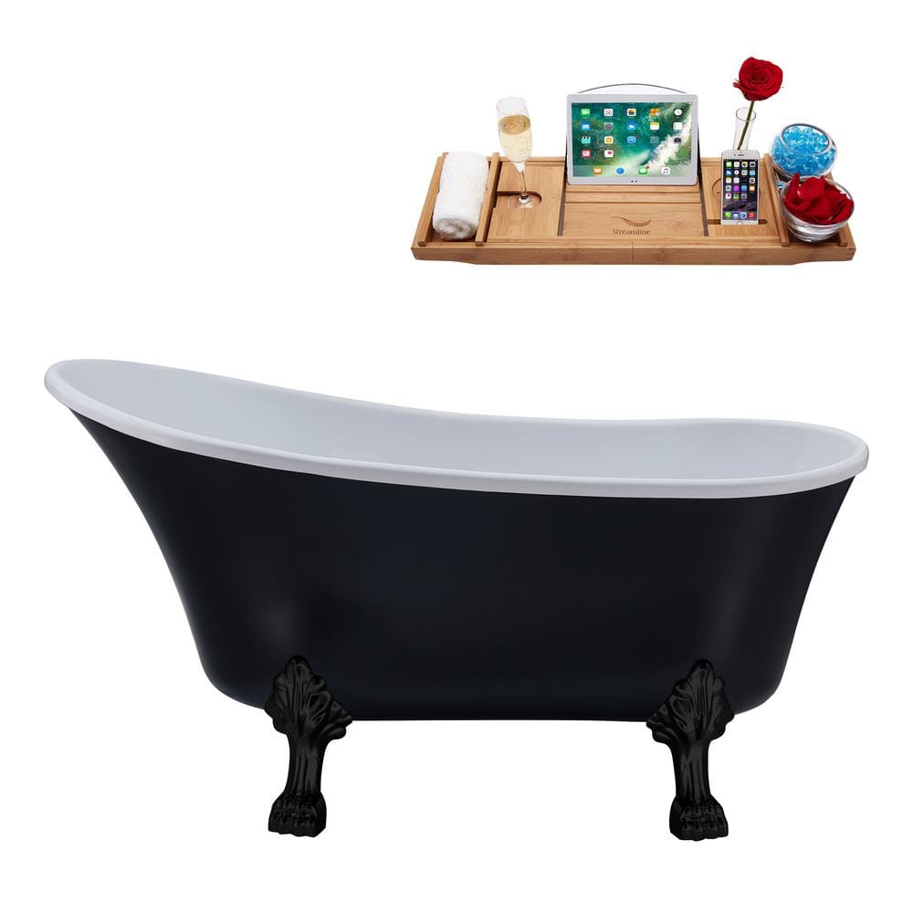 55 in. Acrylic Clawfoot Non-Whirlpool Bathtub in Matte Black With Matte Black Clawfeet And Matte Bla