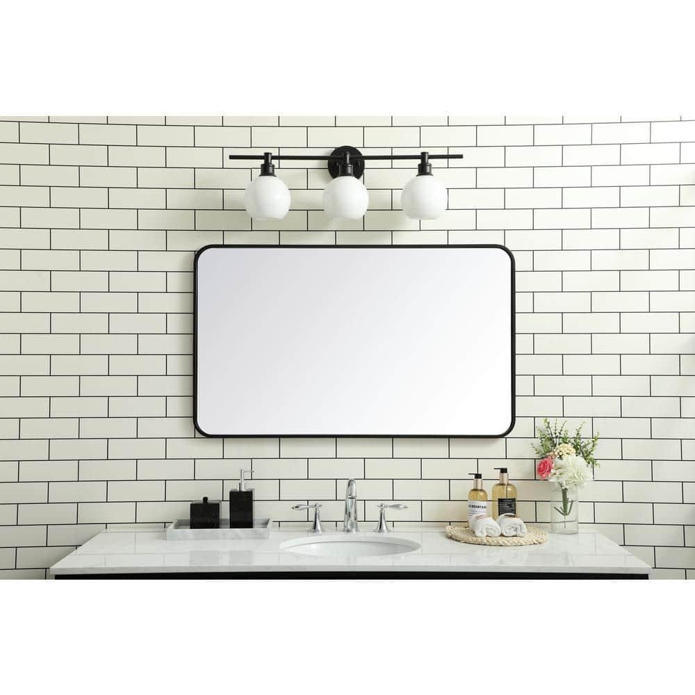Timeless Home 24 in. W x 40 in. H x Modern Soft Corner Metal Rectangle Black Mirror