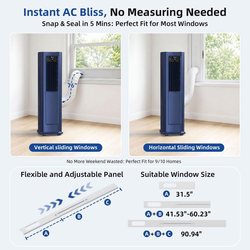 9,000 BTU (DOE) 900 sq. ft. Portable Air Conditioner Cools 900 sq. ft. and Heater, Dehumidifier, Rem