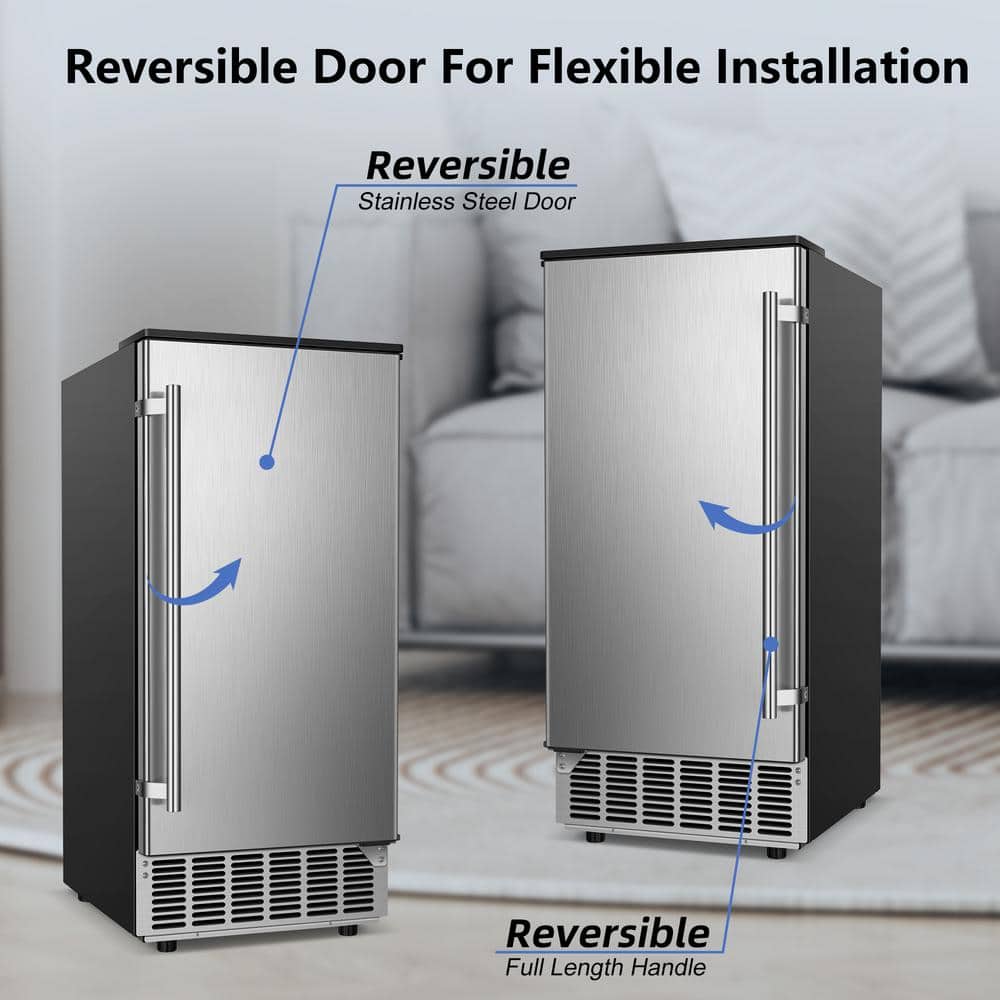15 in. 80 lbs./24h Half Size Cube Freestanding/Built-In Ice Maker Machine in Stainless Steel With 25