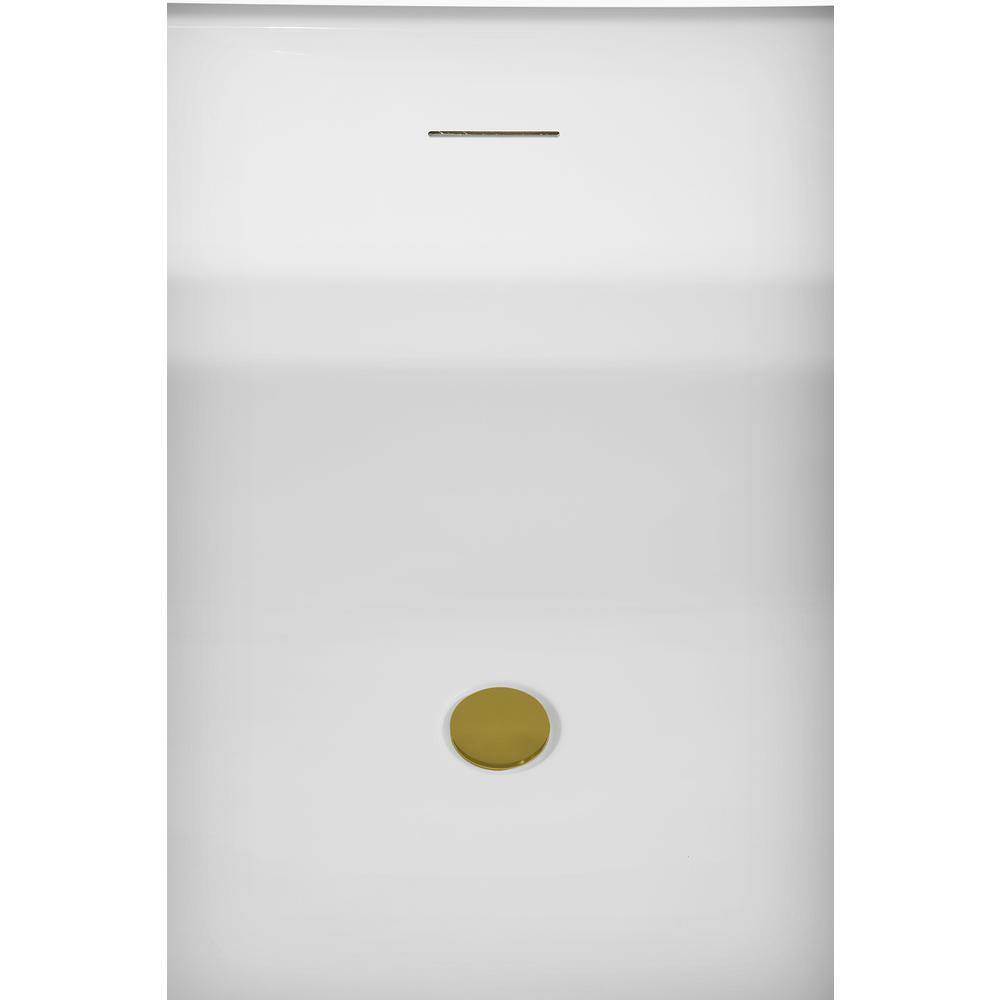 67 in. x 29 in. Acrylic Freestanding Soaking Bathtub in Glossy White with Brushed Gold Drain, Bamboo