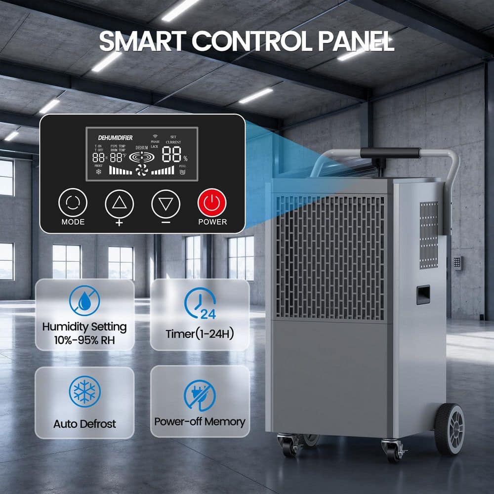 230 pt. 8,500 sq.ft. Bucketless Commercial Dehumidifier for Basement in Gray, Drain Hose,10%-95%RH A