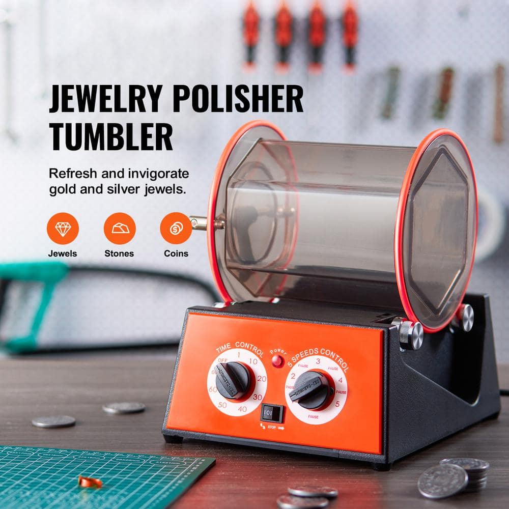 Jewelry Polisher Tumbler, 11 lbs./5kg Capacity Mini Rotary Machine with 0-60 Min Timer, 5-Speed Rota