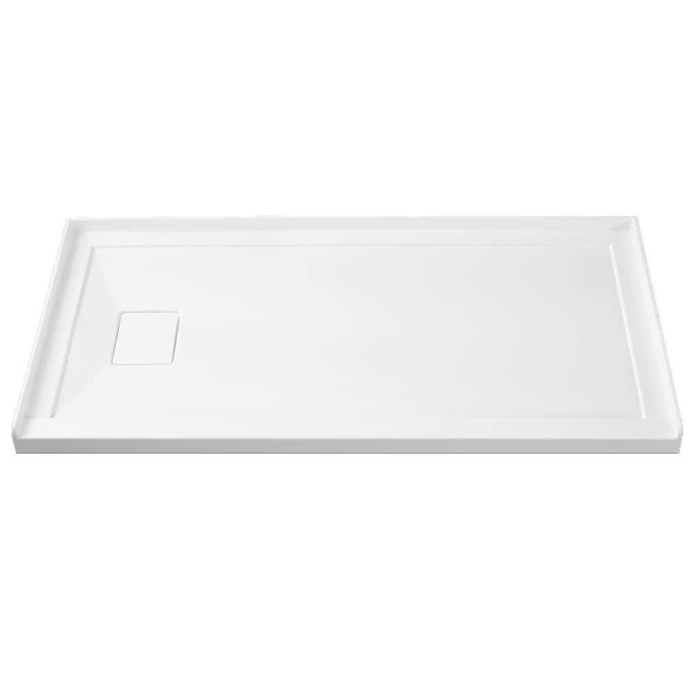 60 in. x 36 in. Acrylic Single Threshold Shower Pan Alcove Floor Rectangular Shower Base with Left D