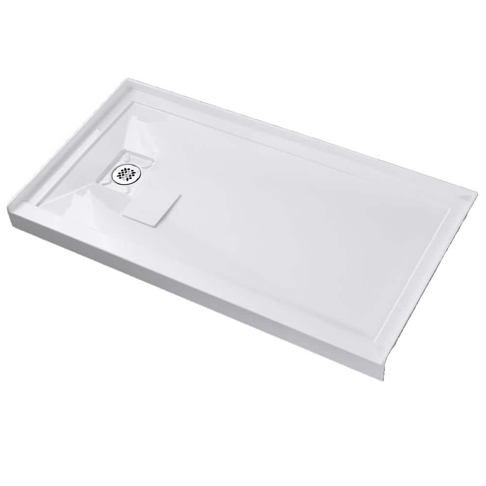 60 in. x 36 in. Acrylic Single Threshold Shower Pan Alcove Floor Rectangular Shower Base with Left D