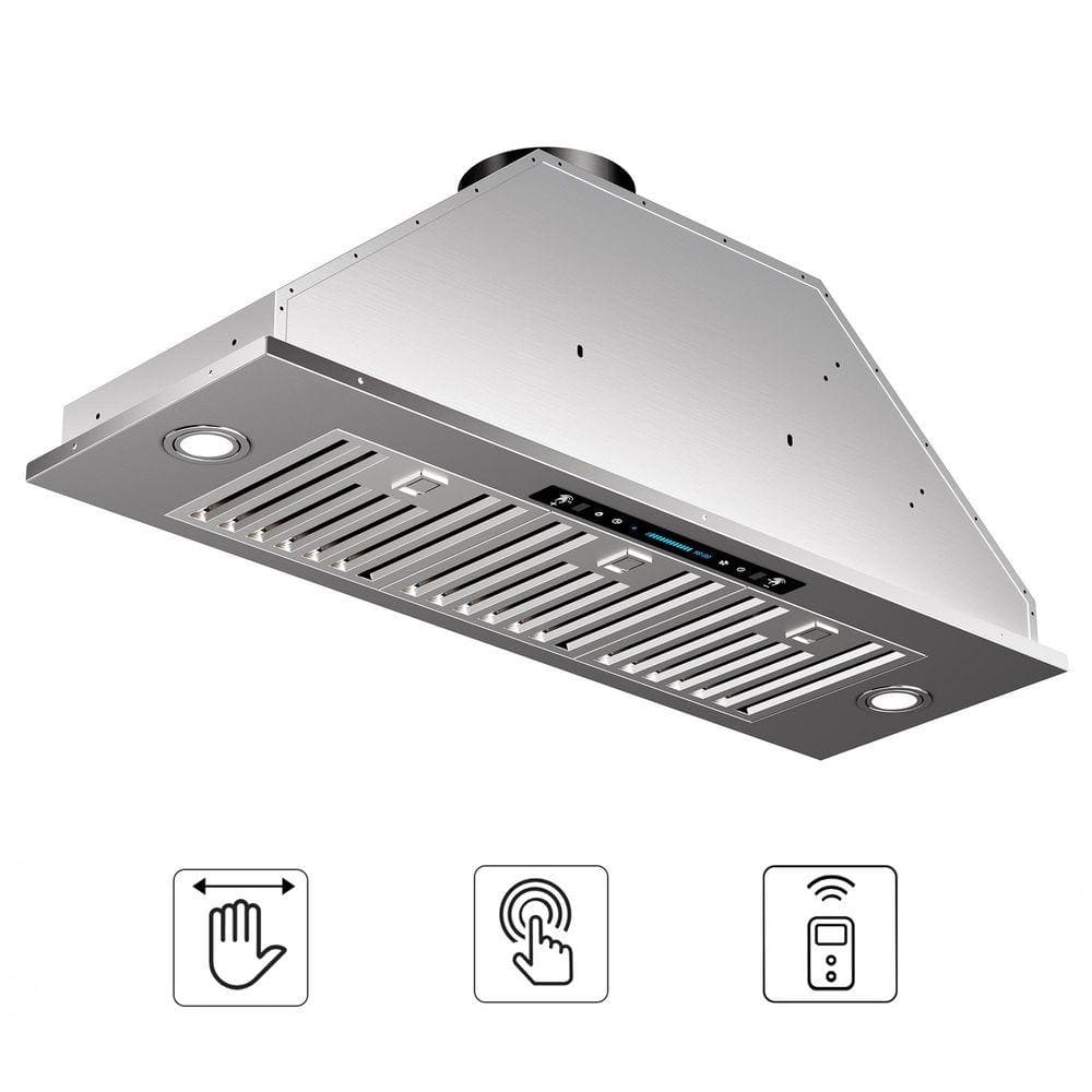 36 in. 900 CFM Convertible Insert Range Hood in Stainless Steel with Gesture, Touch and Remote Contr