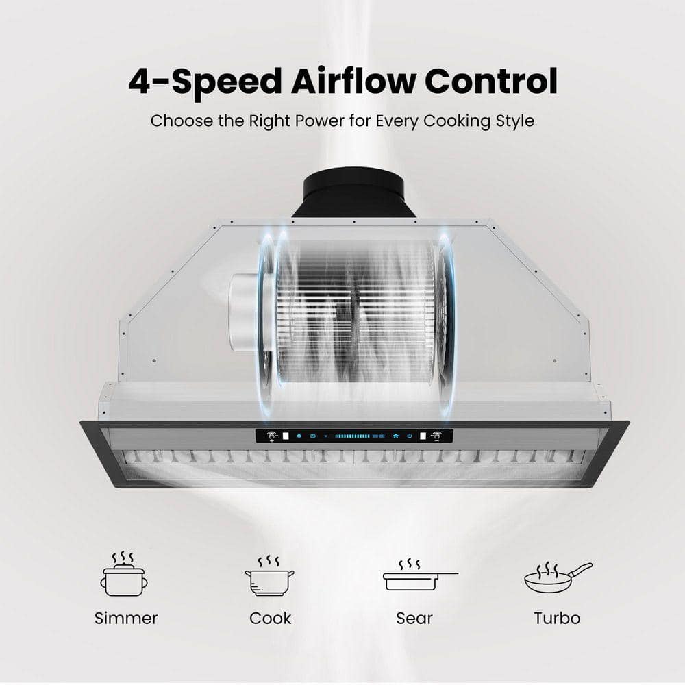 42 in. 900 CFM Convertible Insert Range Hood in 1.0mm Stainless Steel with LCD Gesture Control