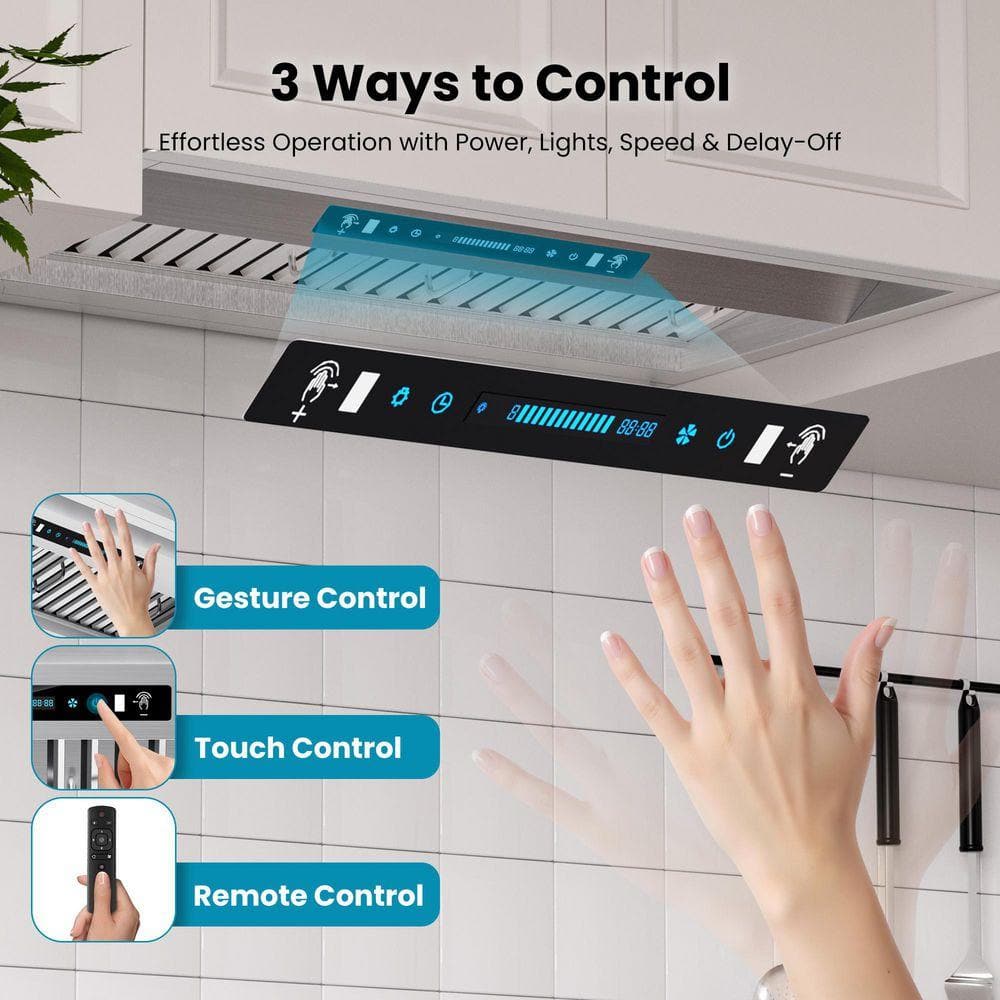 42 in. 900 CFM Convertible Insert Range Hood in 1.0mm Stainless Steel with LCD Gesture Control