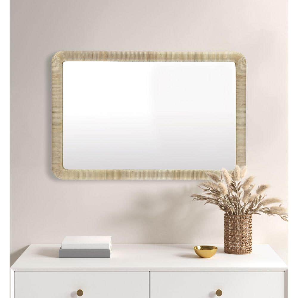 Natural 26 in. W x 39 in. H Rattan Rectangle Framed Wood Wall Mirror