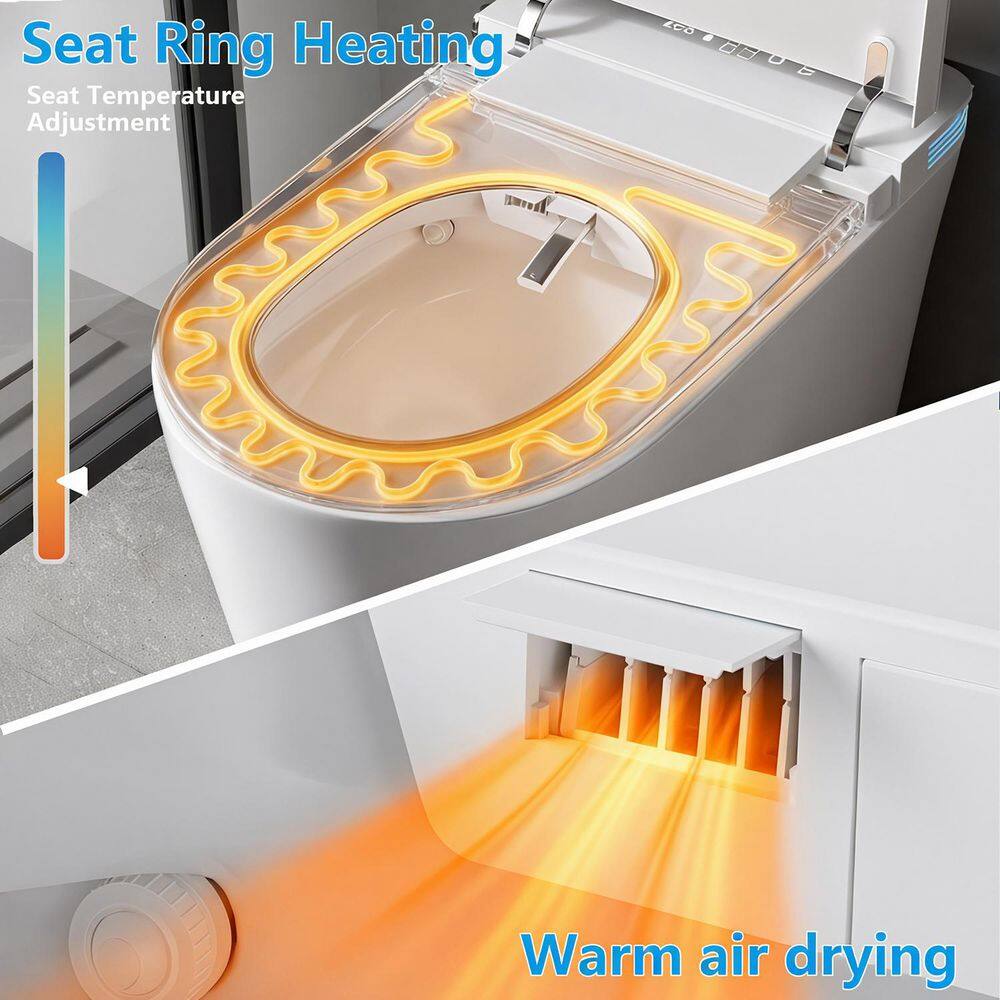 Elongated Smart 12 in. 1-Piece Toilets 1.28 GPF Dual Flush Toilet in White with Auto Flush and LED D