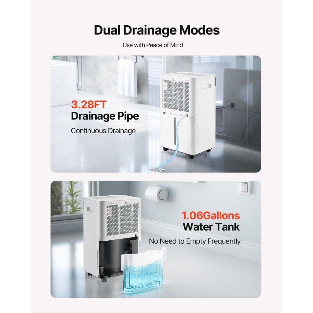 52 pt. 3000 sq. ft. Dehumidifier, Bucketless Commercial Dehumidifier in. White with Smart Humidity C