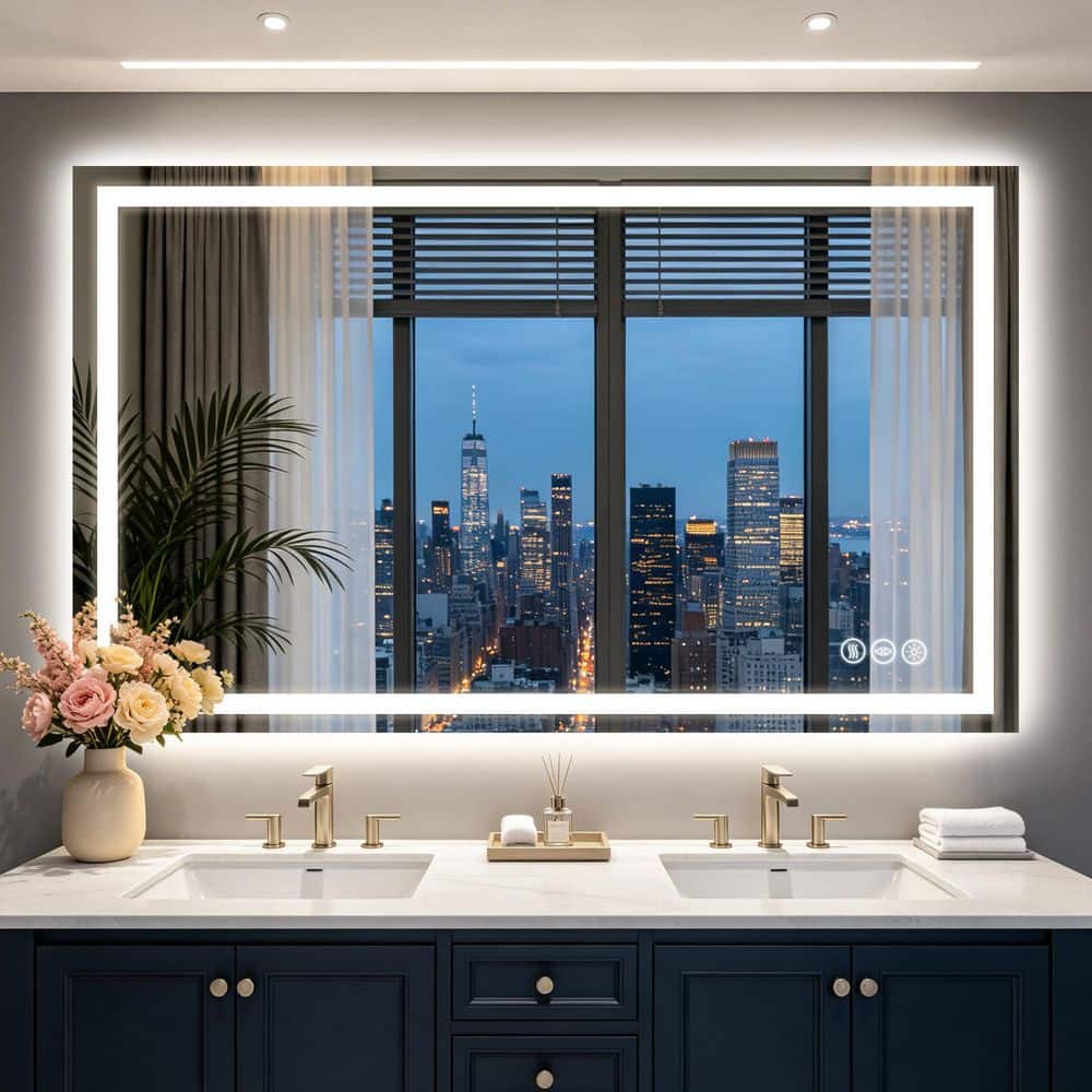 36 in. W x 60 in. H Rectangular Frameless LED Light Anti-Fog Wall Mirror Bathroom Vanity Mirror