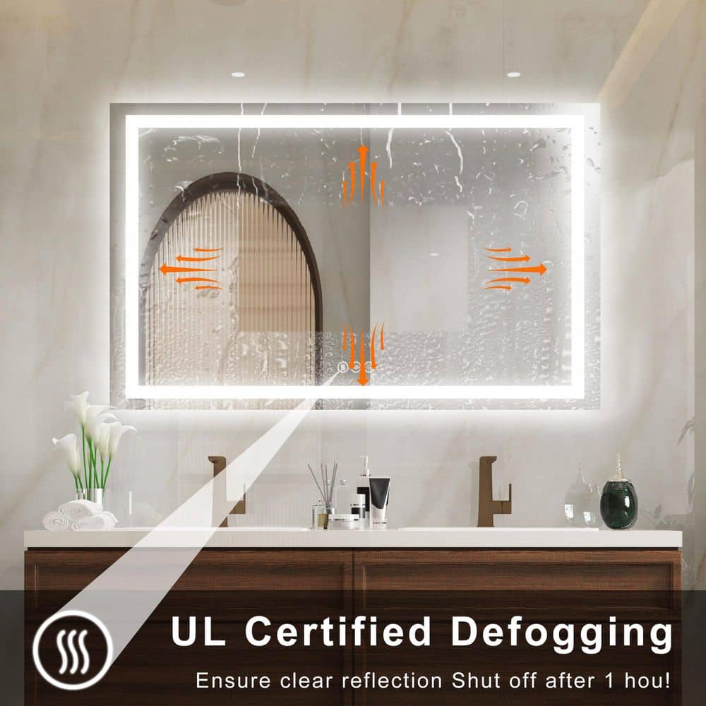 36 in. W x 60 in. H Rectangular Frameless LED Light Anti-Fog Wall Mirror Bathroom Vanity Mirror