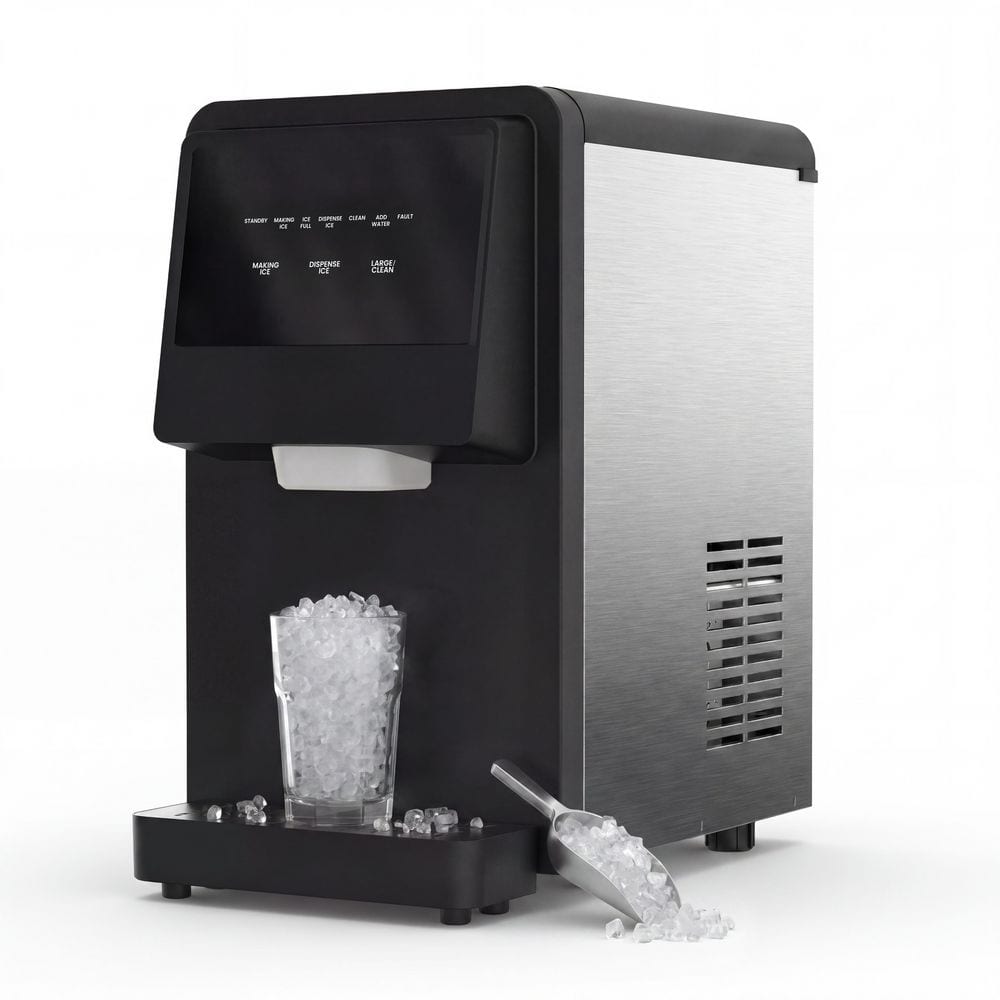 12.2 in. 88 lbs./24H Stainless Steel Nugget Freestanding Ice Maker & Water Dispenser in Black, 15 lb