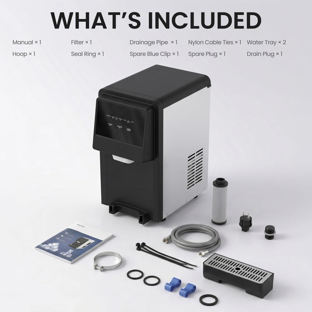 12.2 in. 88 lbs./24H Stainless Steel Nugget Freestanding Ice Maker & Water Dispenser in Black, 15 lb