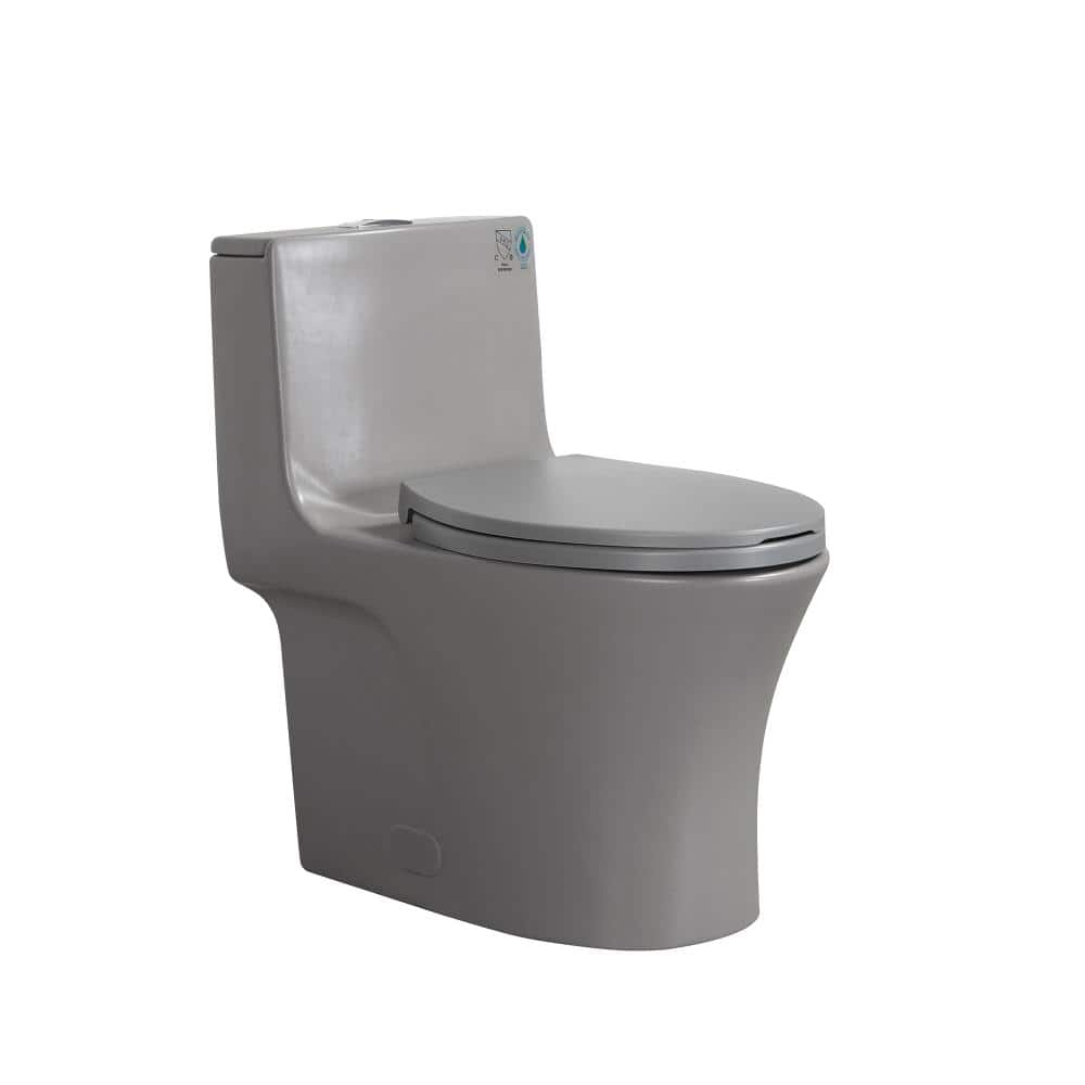 17 in. One-Piece 1.1/1.6 GPF Dual Flush Elongated Chair Height Toilet in Light Gray with Soft-Close