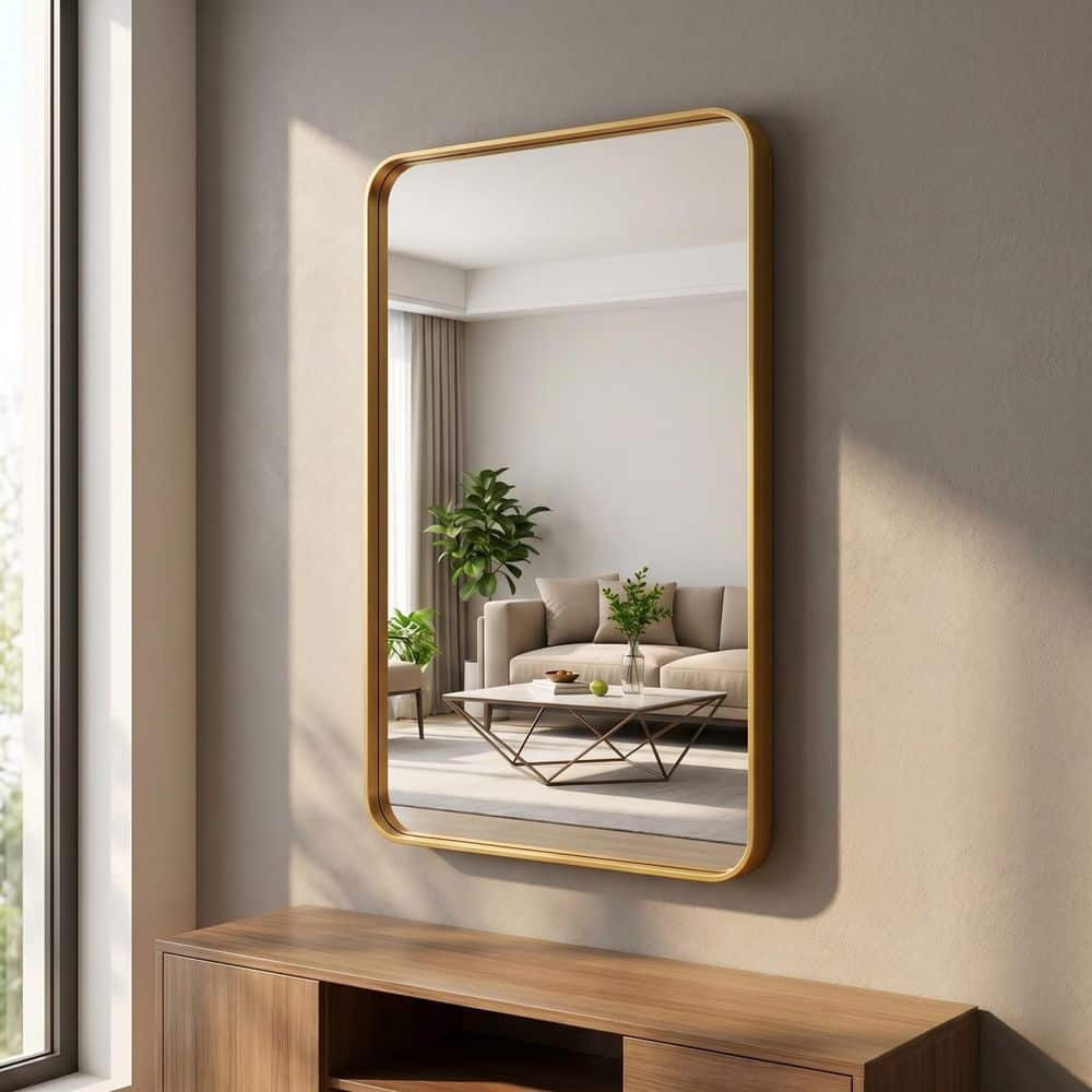 Modern Gold 30 in. W x 50 in. H Rounded Rectangle Aluminum Alloy Framed Vanity Wall Mirror