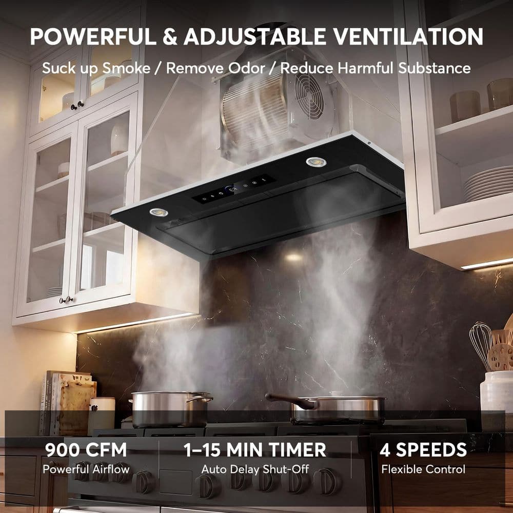36 in. 900 CFM Convertible Ductless to Ducted Insert Range Hood with Touch and Gesture Control, 2 LE