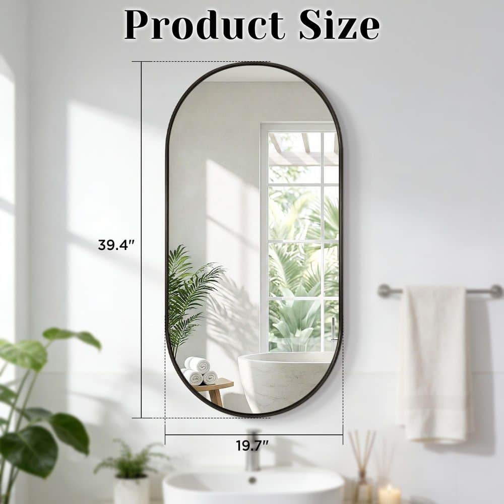 19.7 in. W x 39.4 in. H Oval Black Decorative Aluminum Alloy Framed Wall Mirror