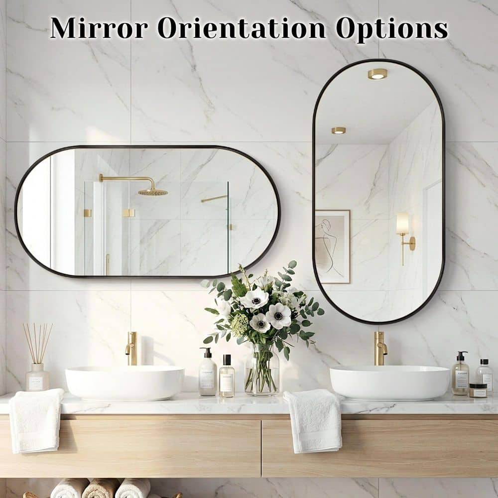 19.7 in. W x 39.4 in. H Oval Black Decorative Aluminum Alloy Framed Wall Mirror