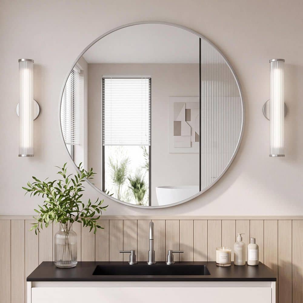 30 in. W x 30 in. H Silver Vanity Round Wall Mirror Aluminium Alloy Frame Bathroom Mirror