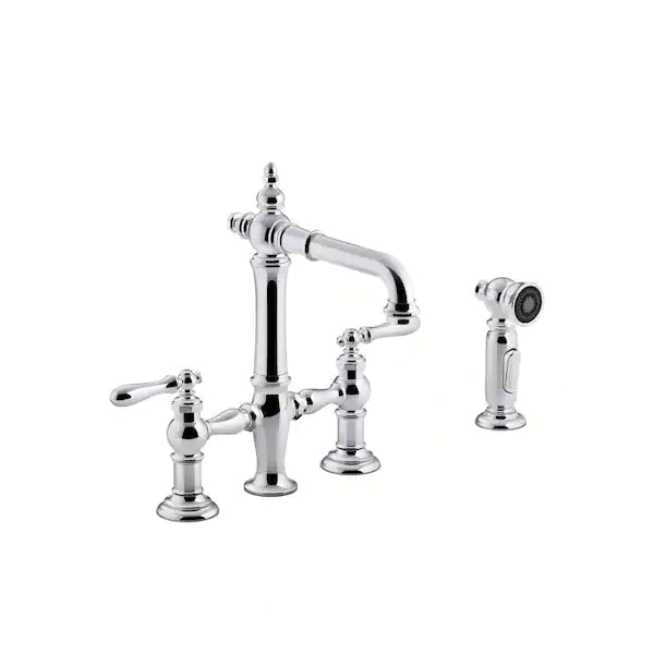 Artifacts 2-Handle Bridge Kitchen Faucet with Lever Handles and Side Spray in Polished Chrome