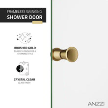 Load image into Gallery viewer, Romance 34 in. W x 72 in. H Frameless Hinged Shower Door in Brushed Gold
