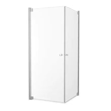Load image into Gallery viewer, Foundations 32 in. W x 71 in. H Square Corner Pivot Semi Frameless Corner Shower Enclosure in Chrome with Clear Glass
