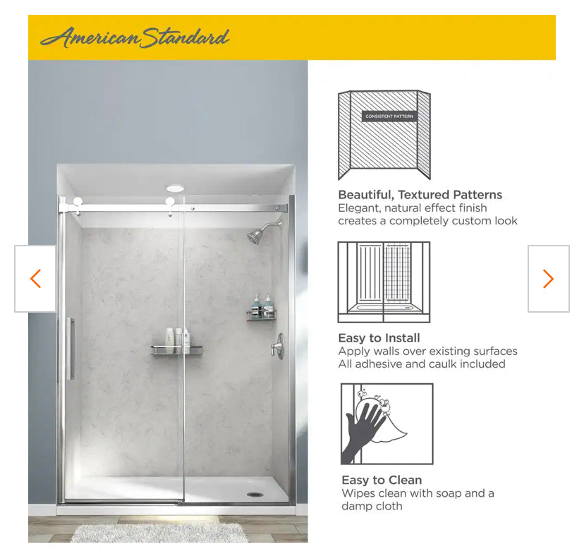 American Standard Passage 32 in. x 60 in. x 72 in. 4-Piece Glue-Up Alcove Shower Wall in Platinum Marble