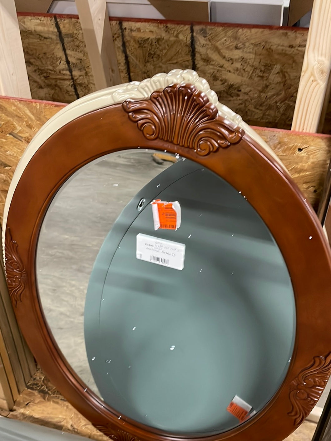 30” x 38” Framed Oval Beveled Edge Bathroom Vanity Mirror in Cherry