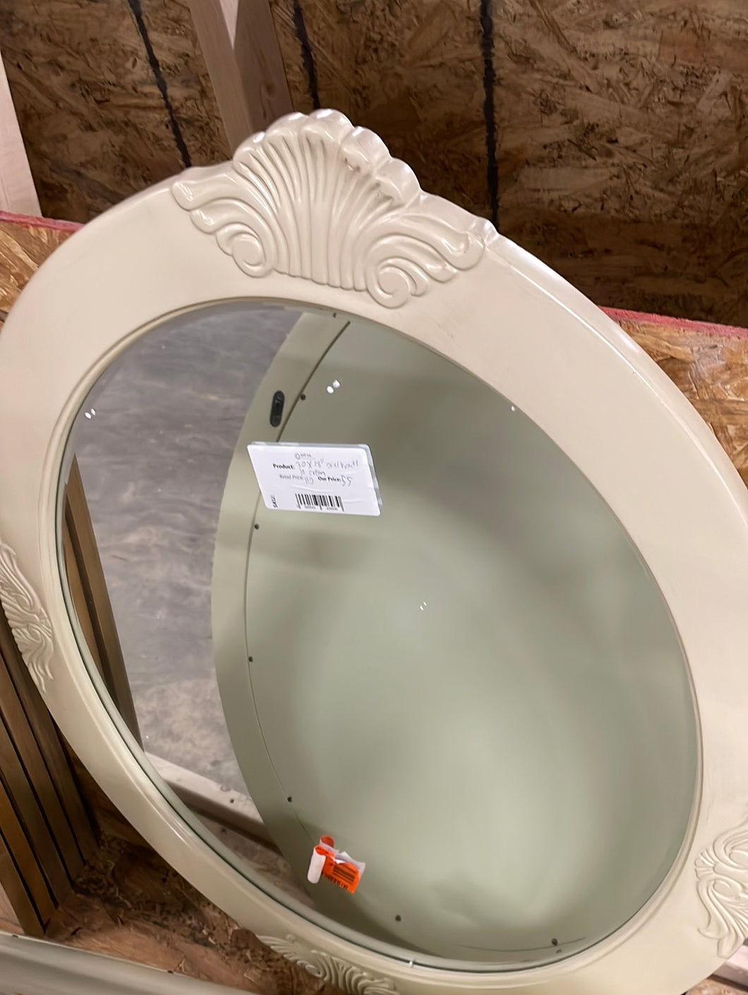 30” x 38” Framed Oval Beveled Edge Bathroom Vanity Mirror in Antique White