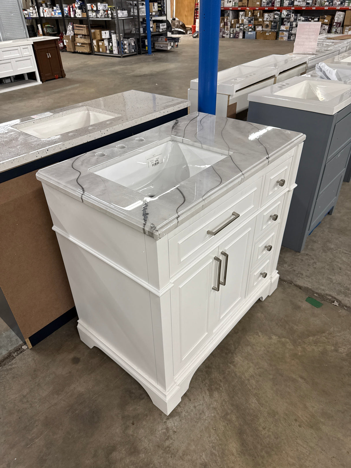 Melpark 36 in. W x 22 in. D x 34.5 in. H Bath Vanity in White with Epoxied White Cultured Marble Top