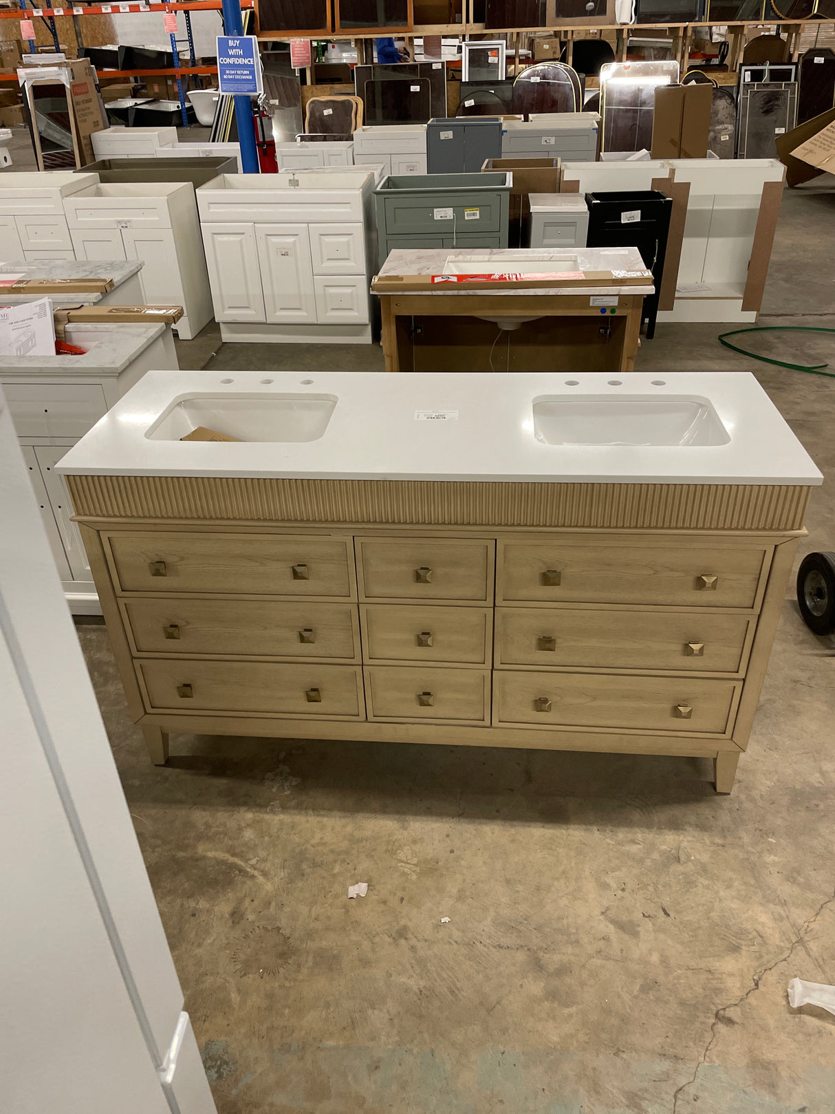 Danby 60 in. Double Sink Platinum Oak Bath Vanity with White Engineered Marble Top (Assembled)