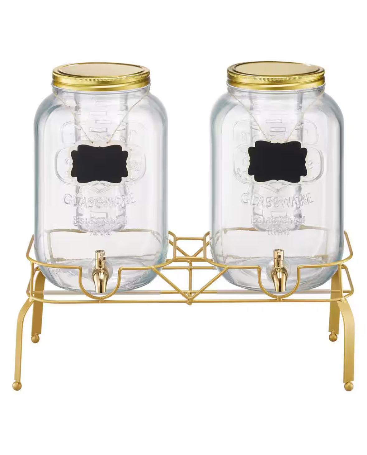 2 Pack 2 Gal. Beverage Dispenser for Parties, Glass with Metal Stand, Stainless Spigot, Infuser, Iced Tea, Lemonade