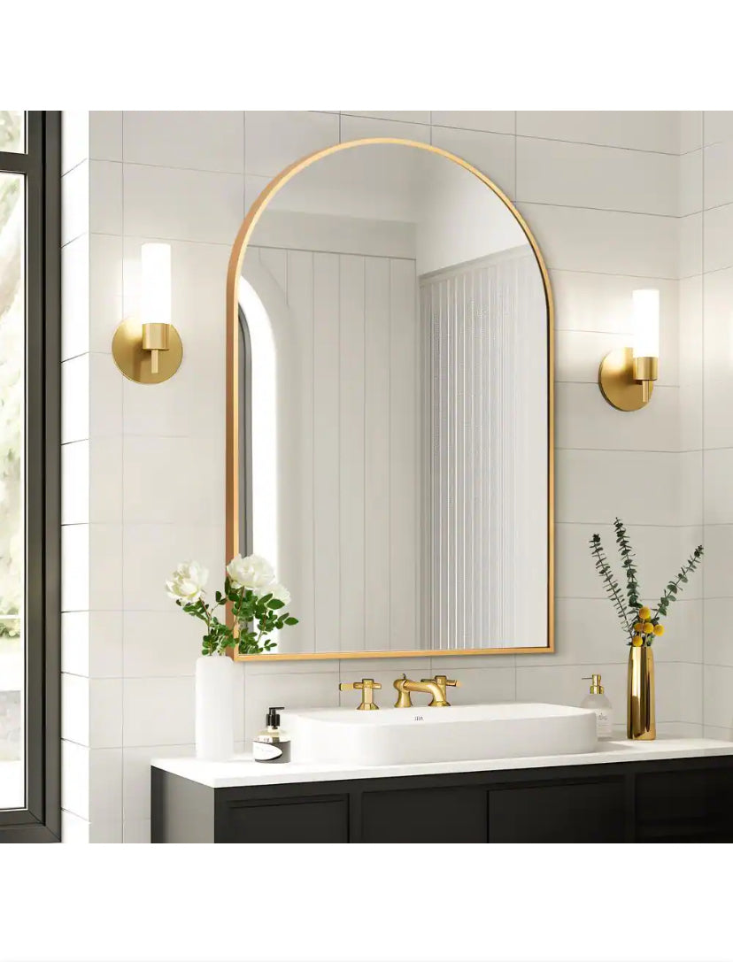 24 in. W x 36 in. H Arched Wall Mirror Gold Bathroom Vanity Mirror