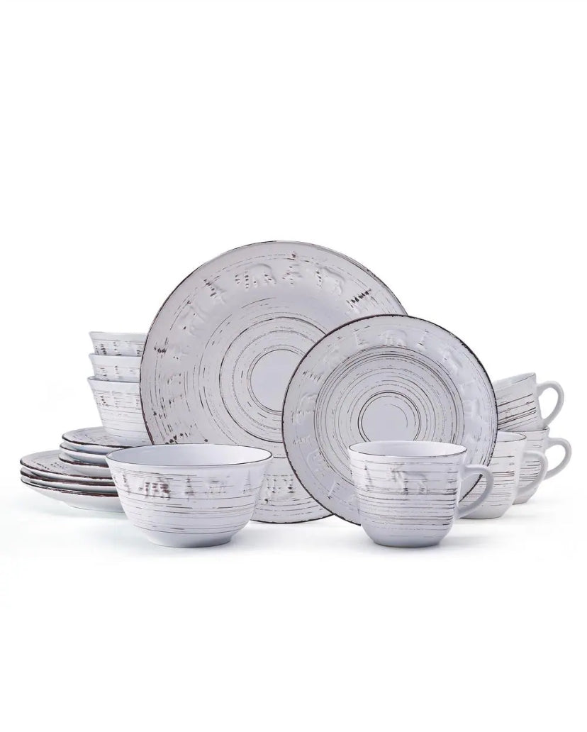 16-Piece Trellis Lodge White Stoneware Dinnerware Set (Service for 4)