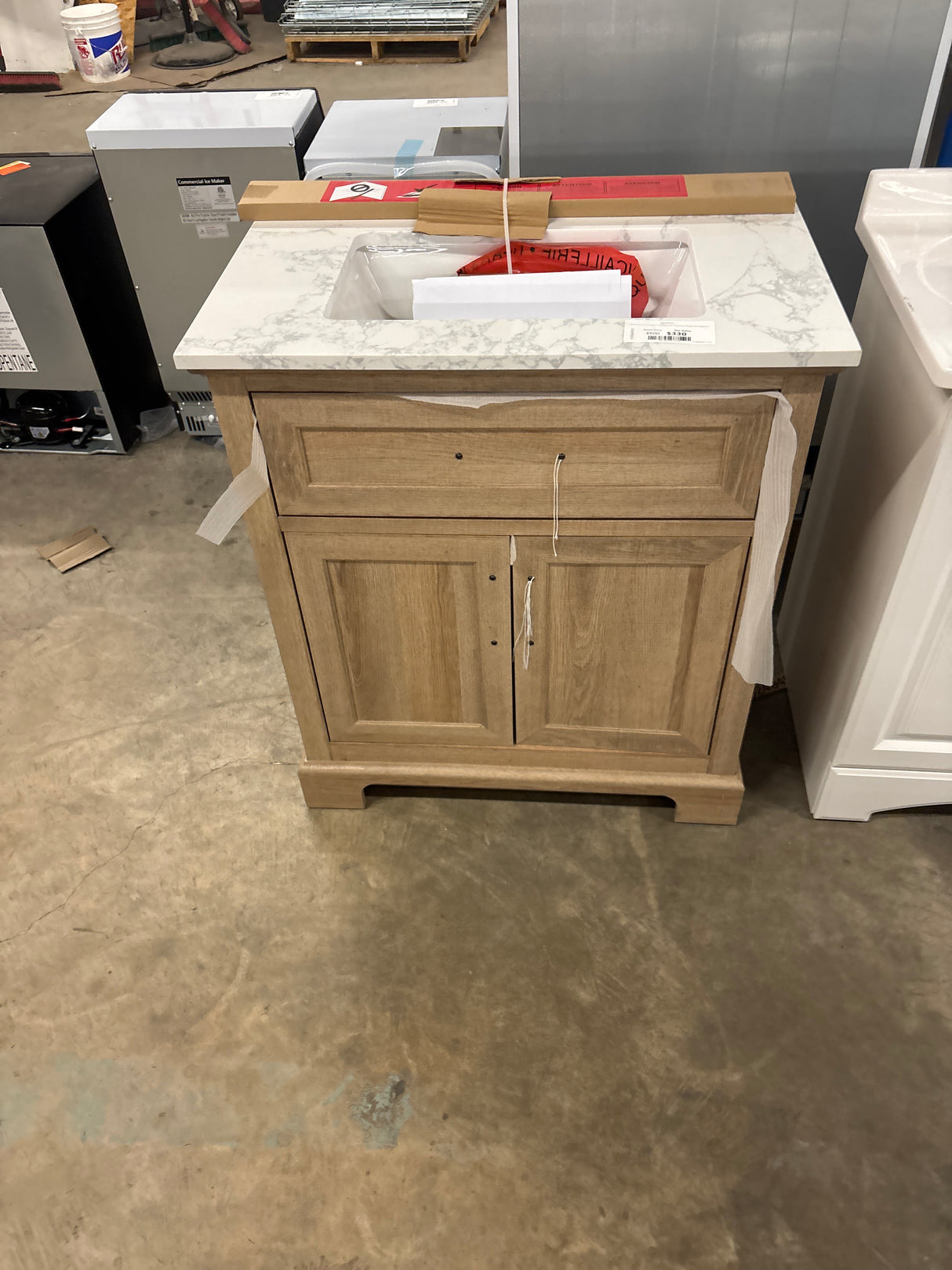 Doveton 30 in. W x 19 in. D x 34.50 in. H Freestanding Vanity in Weathered Tan with White Engineered Stone Top